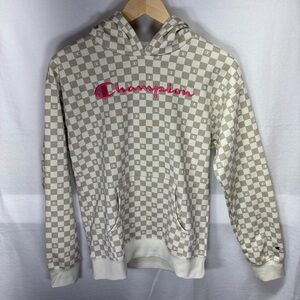 Champion Girls XL 16‎ Hoodie Putty Checkered Pink Logo Sweatshirt C834HD837 NEW